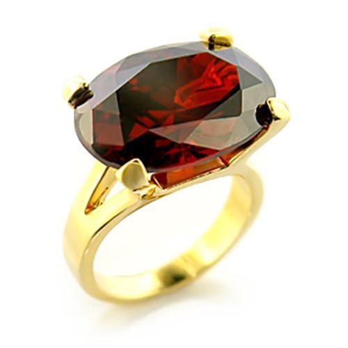 Alamode Gold Brass Ring with AAA Grade CZ in Garnet - Alamode