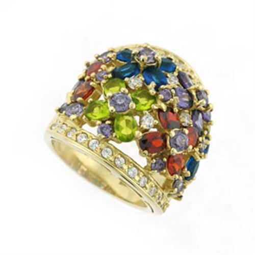 Alamode Gold 925 Sterling Silver Ring with AAA Grade CZ in Multi Color