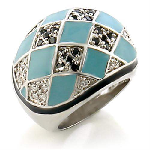 Alamode Rhodium Brass Ring with AAA Grade CZ in Jet - Alamode - Flyclothing LLC