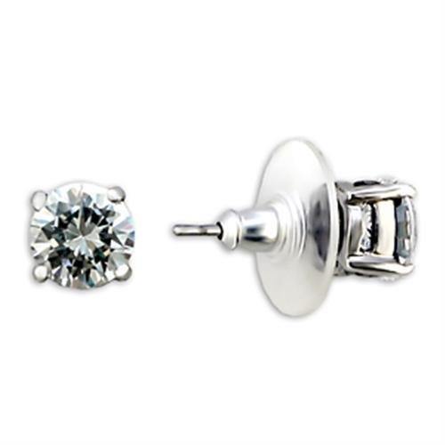Alamode Rhodium Brass Earrings with AAA Grade CZ in Clear - Alamode