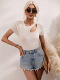 Cutout Round Neck Short Sleeve Knit Top - Trendsi