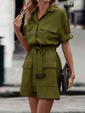Tie Waist Collared Dress - Trendsi