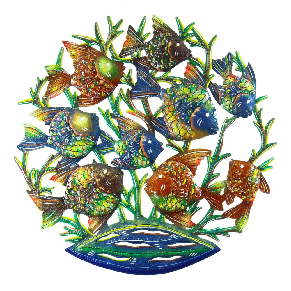 24-Inch Painted School of Fish Metal Wall Art - Croix des Bouquets - Croix des Bouquets