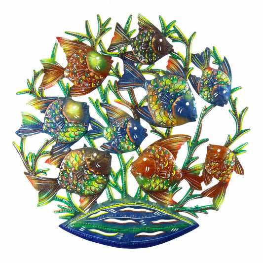 24-Inch Painted School of Fish Metal Wall Art - Croix des Bouquets - Croix des Bouquets