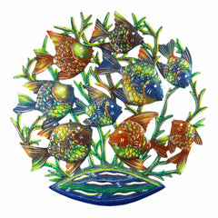 24-Inch Painted School of Fish Metal Wall Art - Croix des Bouquets - Croix des Bouquets
