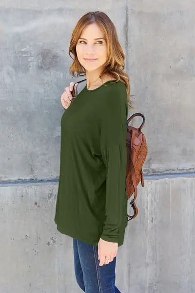 Basic Bae Full Size Round Neck Dropped Shoulder T-Shirt - Trendsi - Flyclothing LLC