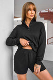 Half Button Sweatshirt and Shorts Active Set - Trendsi - Flyclothing LLC