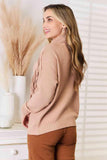 Woven Right Turtleneck Fringe Front Long Sleeve Sweater - Flyclothing LLC