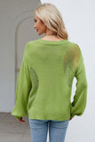 Openwork Round Neck Dropped Shoulder Knit Top - Trendsi