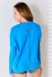 Zenana Ribbed Trim Round Neck Long Sleeve Top - Trendsi - Flyclothing LLC