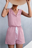 Sleeveless Buttoned Romper with Pockets - Trendsi