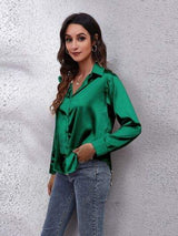 Button Up Collared Neck Long Sleeve Shirt - Trendsi - Flyclothing LLC