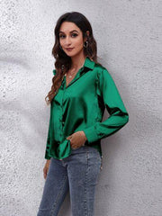 Button Up Collared Neck Long Sleeve Shirt - Trendsi