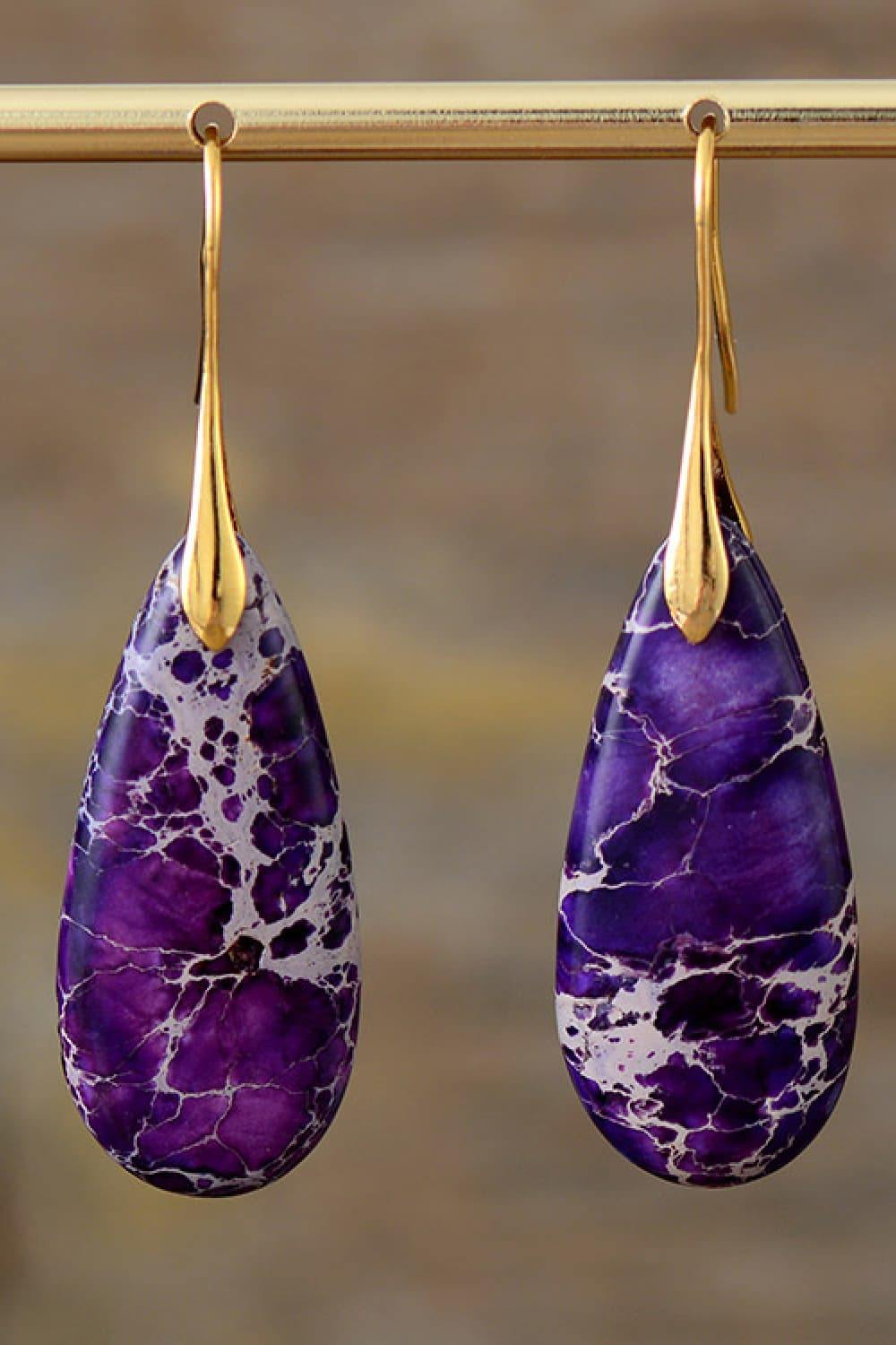 Handmade Teardrop Shape Natural Stone Dangle Earrings - Trendsi