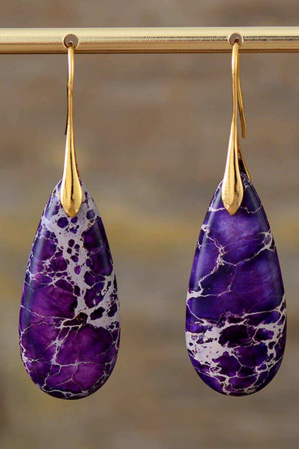 Handmade Teardrop Shape Natural Stone Dangle Earrings - Trendsi - Flyclothing LLC