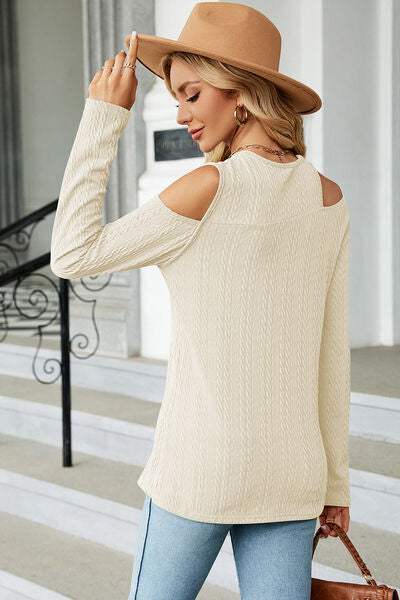 Round Neck Cold Shoulder T-Shirt - Trendsi - Flyclothing LLC