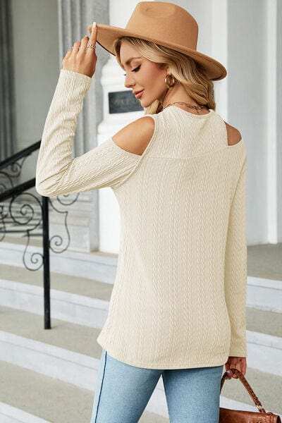 Round Neck Cold Shoulder T-Shirt - Trendsi - Flyclothing LLC