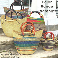 Bolga Tote, Mixed Colors with Leather Handle - 18-inch - Flyclothing LLC
