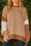 Color Block Round Neck Dropped Shoulder Sweater - Trendsi - Flyclothing LLC