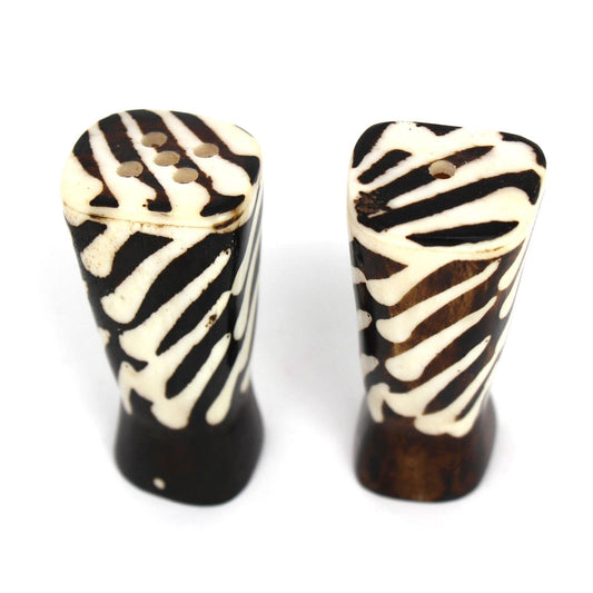 African Natural Bone Salt & Pepper Shakers, Traditional Batik Designs - Jedando