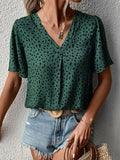 Animal Print V-Neck Flutter Sleeve Blouse - Trendsi