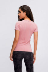 Round Neck Short Sleeve Active T-Shirt - Trendsi - Flyclothing LLC