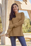 Basic Bae Full Size Ribbed Round Neck Long Sleeve Knit Top - Trendsi - Flyclothing LLC