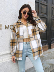 Plaid Button Up Collared Neck Long Sleeve Shirt - Trendsi