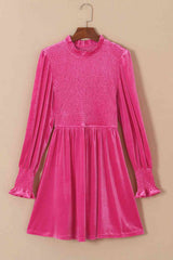 Smocked Round Neck Long Sleeve Dress - Trendsi - Flyclothing LLC
