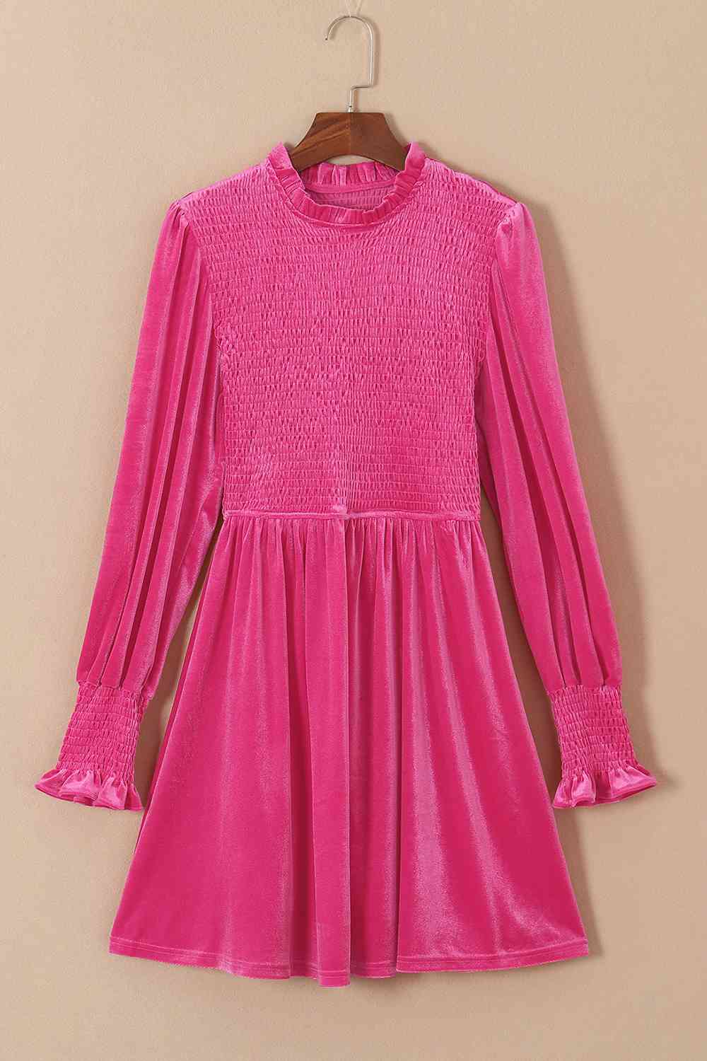 Smocked Round Neck Long Sleeve Dress - Trendsi - Flyclothing LLC
