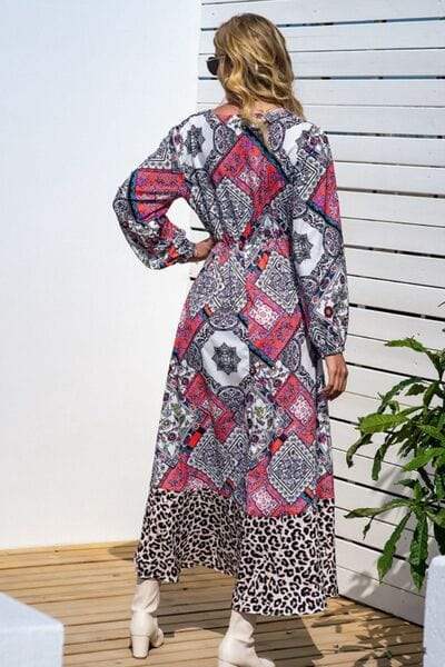 Leopard Ruffle Trim V-Neck Printed Dress - Trendsi - Flyclothing LLC