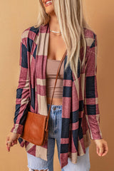 Plaid Open Front Cardigan - Trendsi