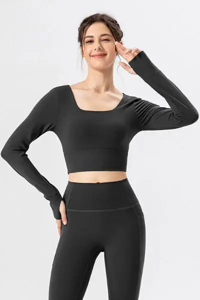 Square Neck Crisscross Active T-Shirt - Trendsi - Flyclothing LLC