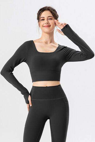 Square Neck Crisscross Active T-Shirt - Trendsi - Flyclothing LLC