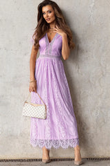 Scalloped Trim Lace Plunge Dress - Trendsi - Flyclothing LLC