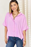 Zenana Texture Button Up Short Sleeve High-Low Shirt - Trendsi - Flyclothing LLC
