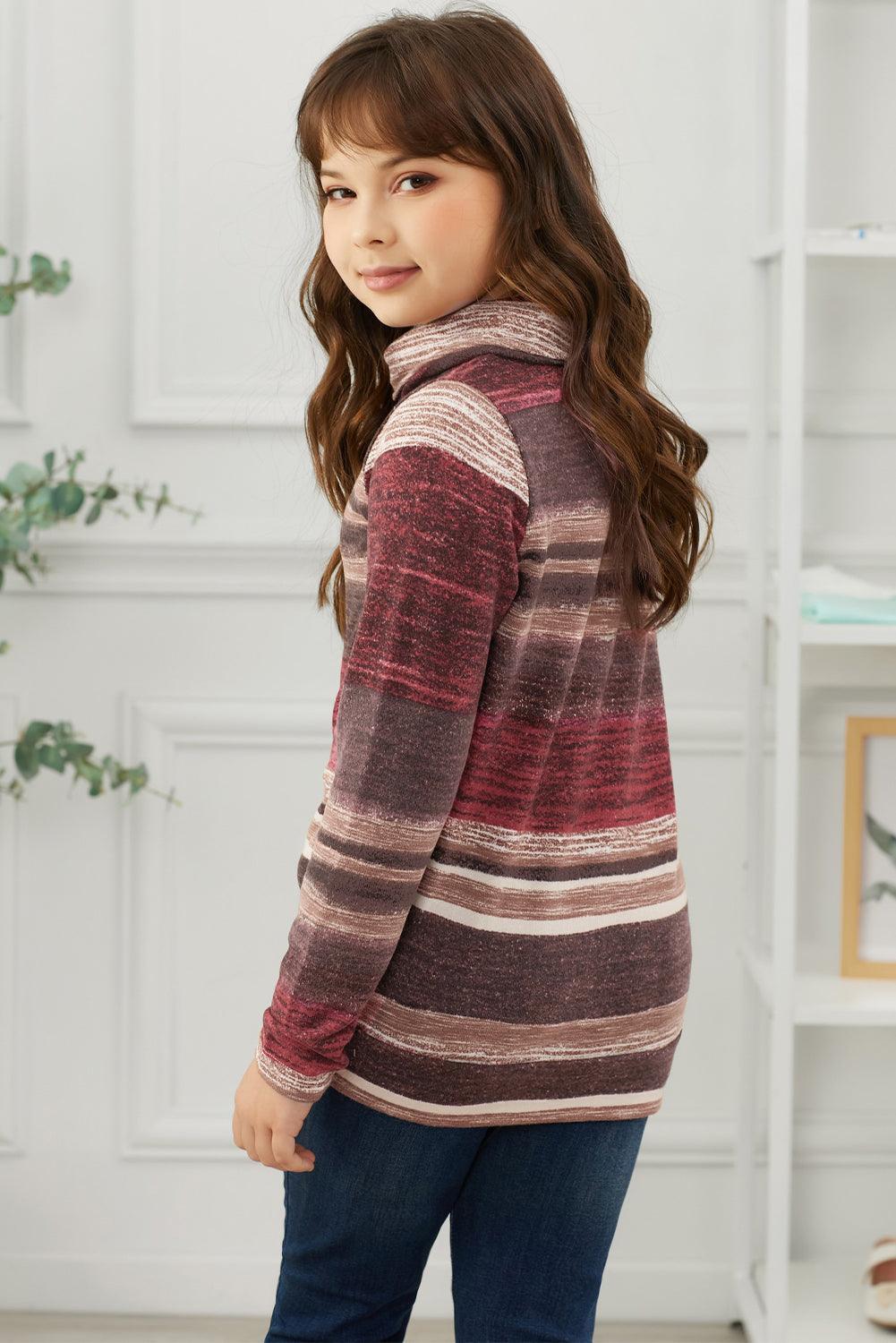 Girls Striped Cowl Neck Top with Pockets - Flyclothing LLC