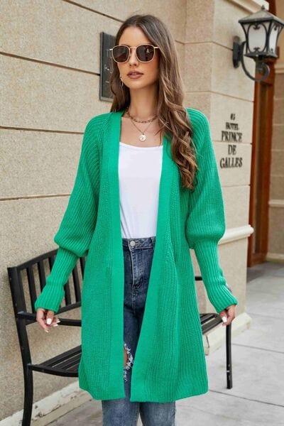 Open Front Lantern Sleeve Cardigan - Trendsi