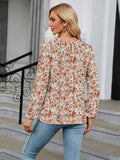 Printed Round Neck Flounce Sleeve Blouse - Trendsi