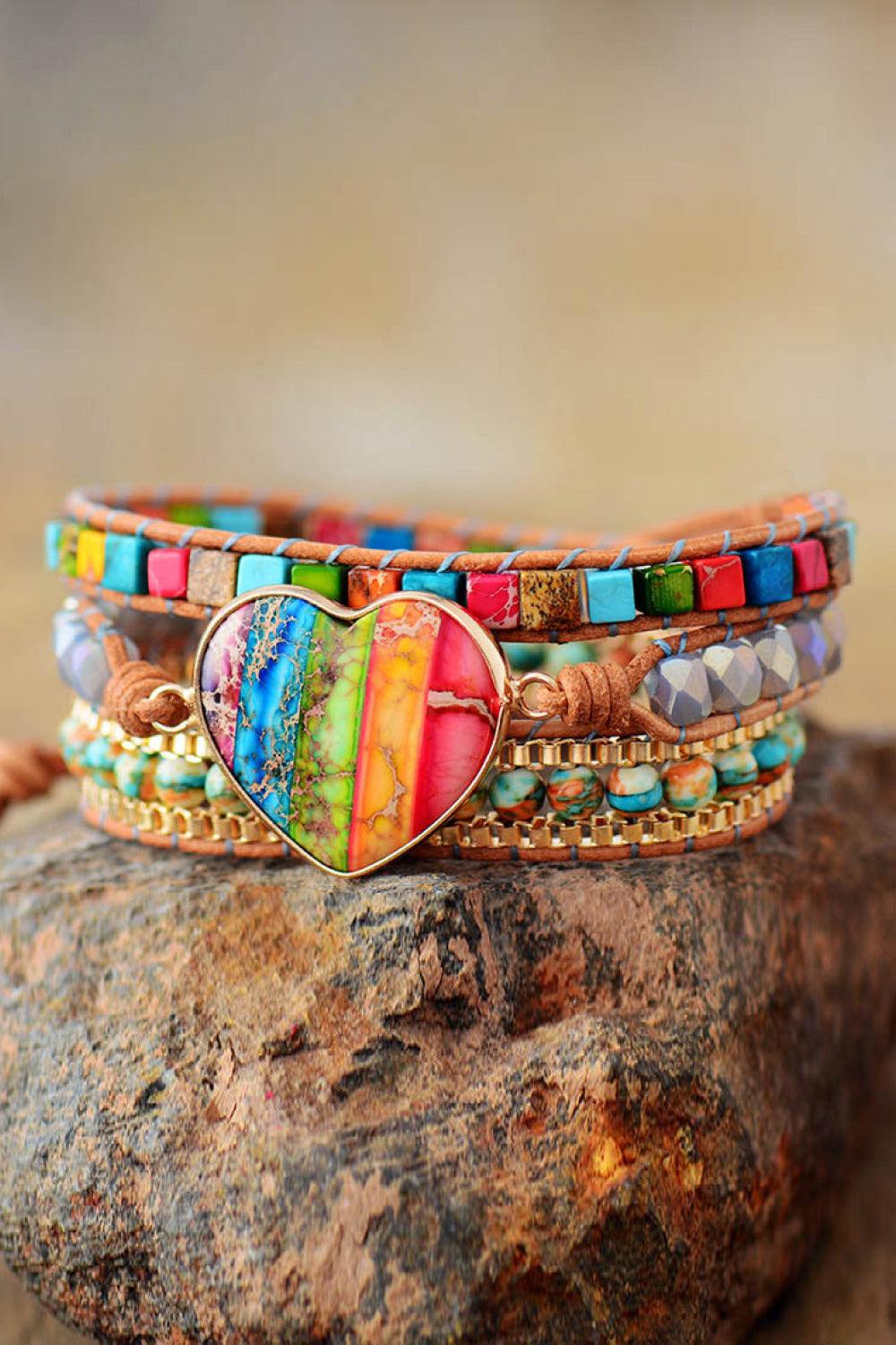 Imperial Jasper & Crystal Layered Bracelet - Trendsi