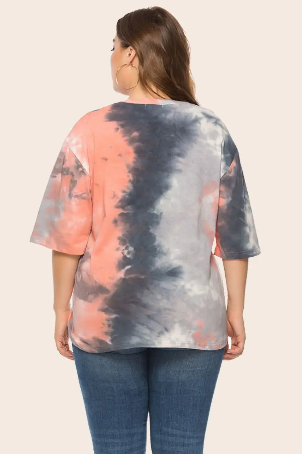 Plus Size Tie-Dye Half Sleeve Tee Shirt - Trendsi - Flyclothing LLC