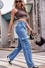 Buttoned High Waist Loose Fit Jeans - Trendsi - Flyclothing LLC