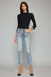Kancan High Waist Button Fly Raw Hem Cropped Straight Jeans - Trendsi - Flyclothing LLC