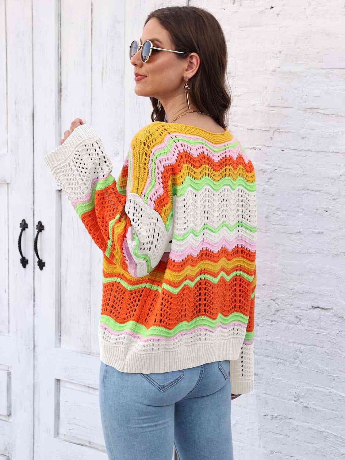 Openwork Round Neck Knit Top - Trendsi - Flyclothing LLC
