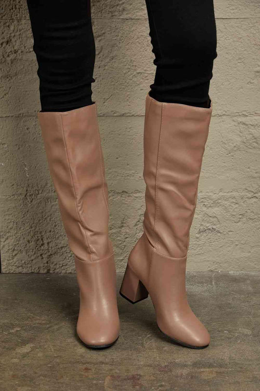 East Lion Corp Block Heel Knee High Boots - Trendsi