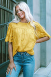 Round Neck Puff Sleeve Blouse - Trendsi - Flyclothing LLC
