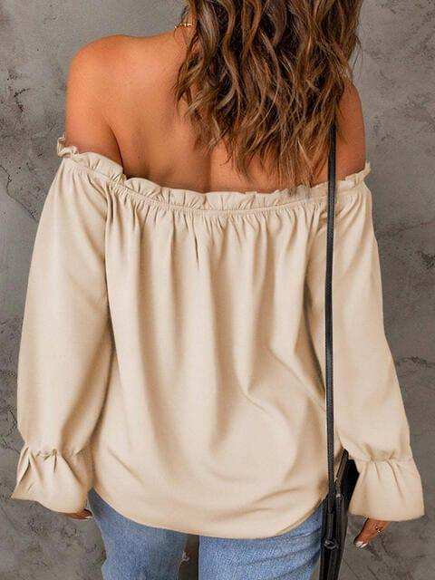 Off-Shoulder Flounce Sleeve Blouse - Trendsi - Flyclothing LLC
