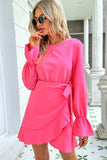 Round Neck Flounce Sleeve Ruffle Hem Mini Dress - Trendsi - Flyclothing LLC