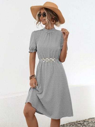 Printed Mock Neck Flounce Sleeve Dress - Trendsi - Flyclothing LLC