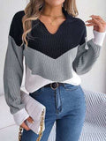 Color Block Dropped Shoulder Sweater - Trendsi - Flyclothing LLC